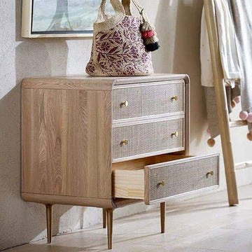 Nordic Natural Cabinet 3-Drawer Chest Rattan Woven in Gold-Richsoul-Cabinets & Chests,Furniture,Living Room Furniture